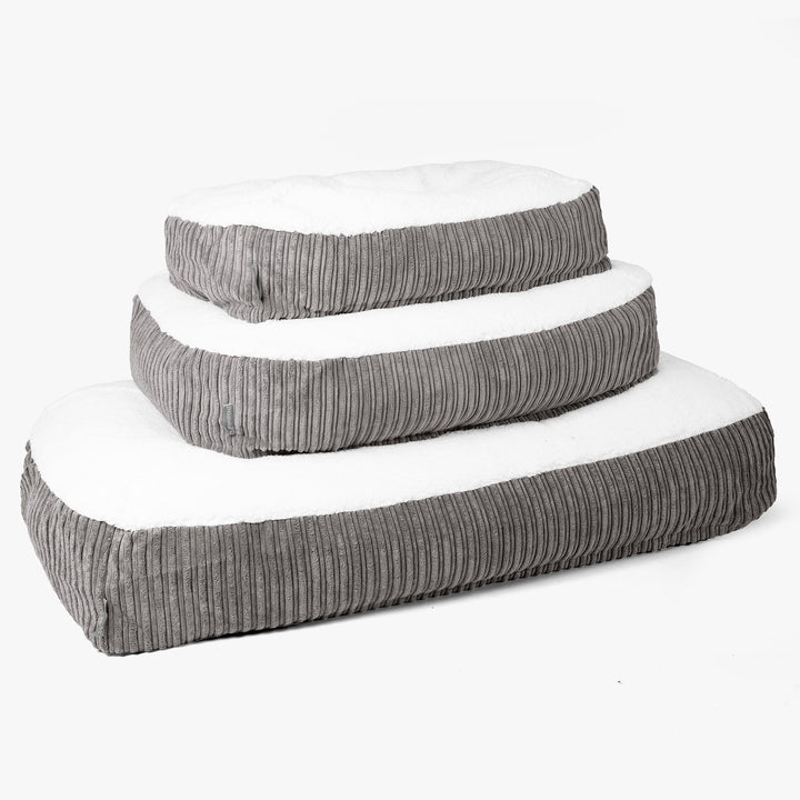 Sloucher Medium Dog Bed - Sherpa & Cord Graphite Grey 02