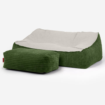 Sloucher Bean Bag Sofa - Boucle & Cord Forest Green 03