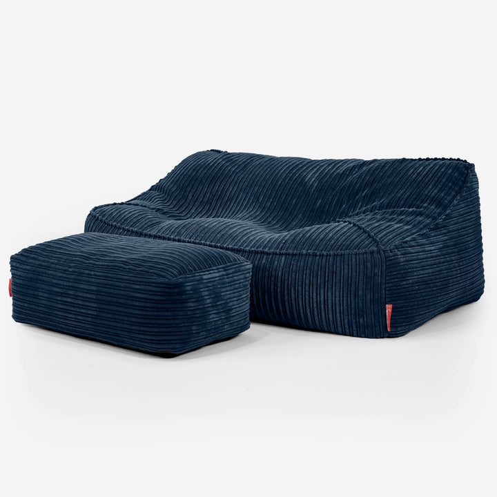 Sloucher Bean Bag Sofa - Cord Navy Blue 02