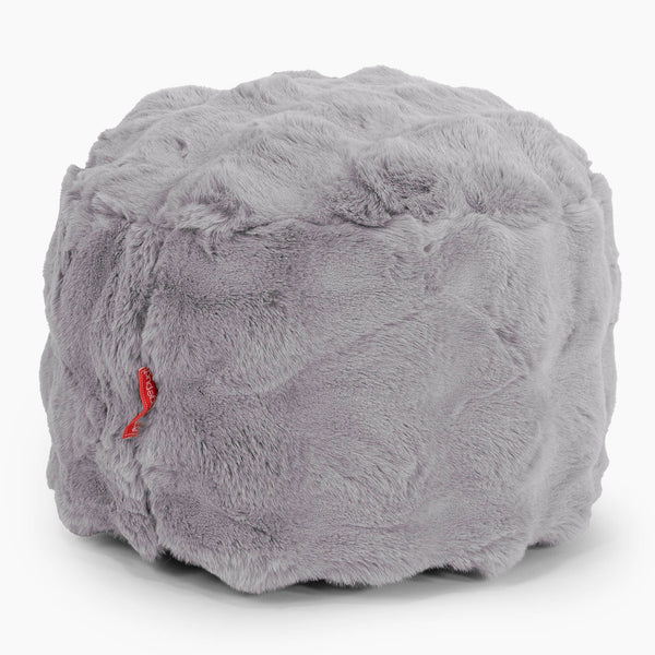 Small Round Footstool - Bubble Faux Fur Grey 01