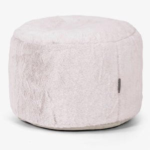 Small Round Footstool - Fluffy Faux Fur Rabbit Dusty Pink