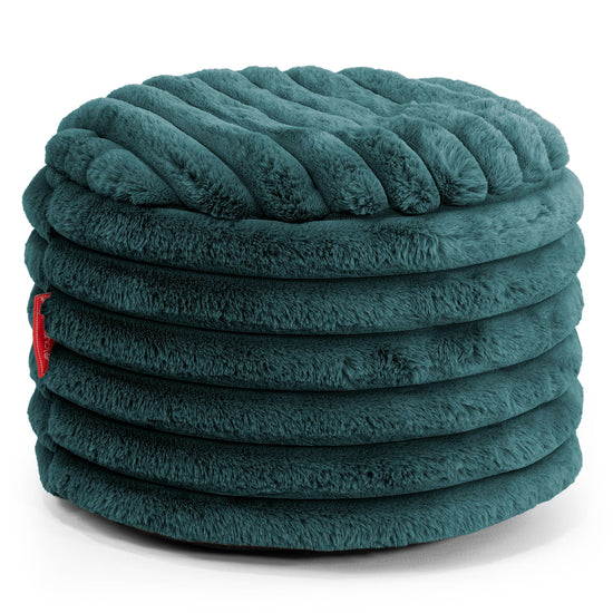 Small Round Footstool - Ultra Plush Cord Teal 01