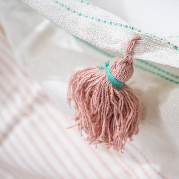 Embroidered Tassel Throw / Blanket - Pastel Fabric Close-up Image