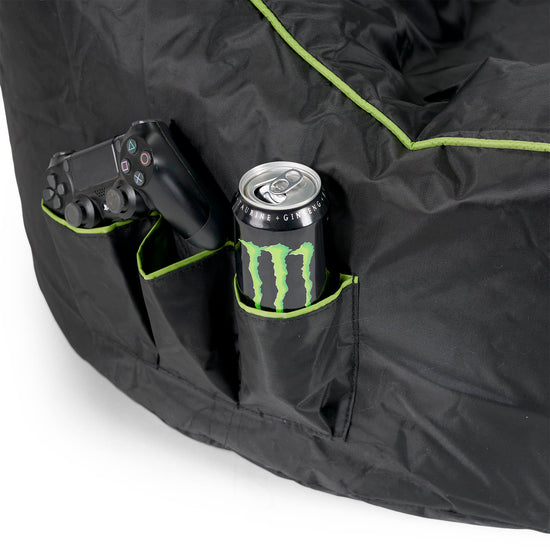 Quilted Gaming Bean Bag Chair - Black / Green 07