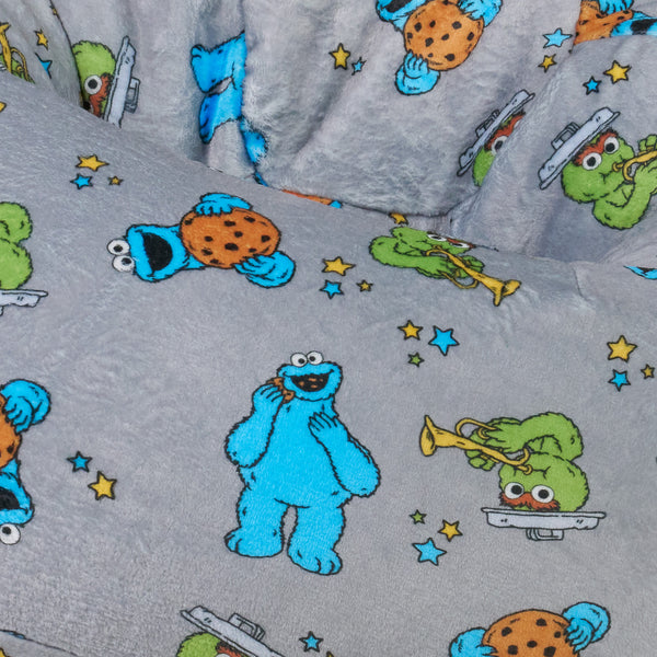Kids Armchair Bean Bag for Toddlers 1-3 yr - Cookie Monster & Oscar The Grouch Fabric Close-up Image