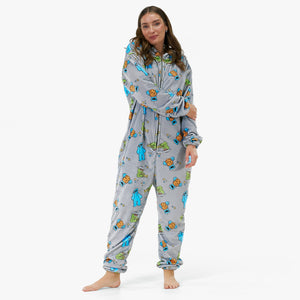 Unisex Fleece Adult Onesie - Cookie Monster & Oscar The Grouch