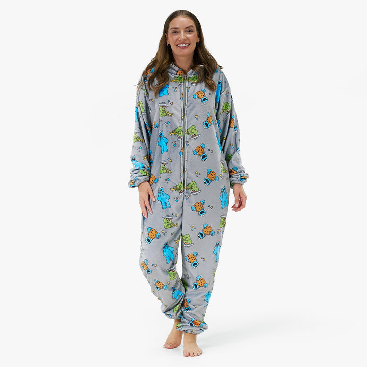 Unisex Fleece Adult Onesie - Cookie Monster & Oscar The Grouch 02