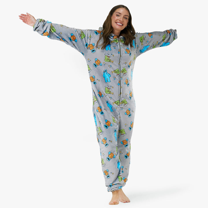 Unisex Fleece Adult Onesie - Cookie Monster & Oscar The Grouch 03