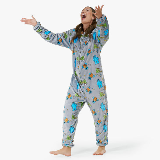 Unisex Fleece Adult Onesie - Cookie Monster & Oscar The Grouch 04