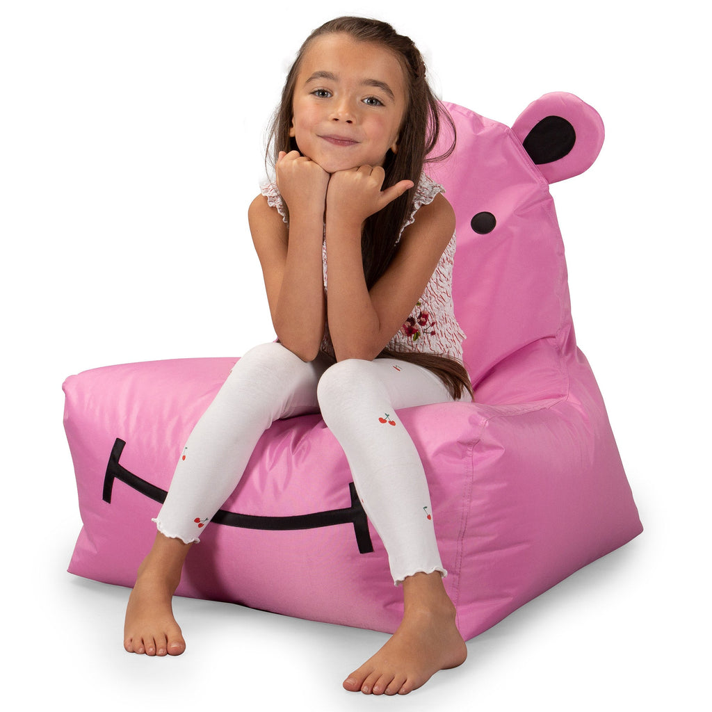Hippo Kids' Waterproof Bean Bag Chair - SmartCanvas™ Cerise Pink 03