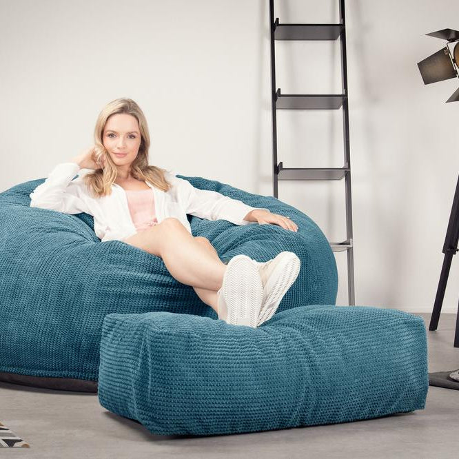LOUNGE PUG Jumbo Memory Foam Bean Bag Sofa XXL Giant Beanbag Love Seat Pom Pom Aegean Blue CloudSac 1010