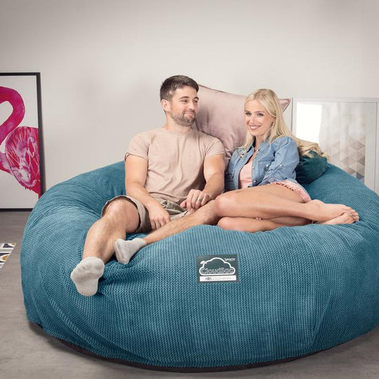 CloudSac 3000 XXL King Sized Memory Foam Beanbag Sofa - Pom Pom Aegean Blue 02