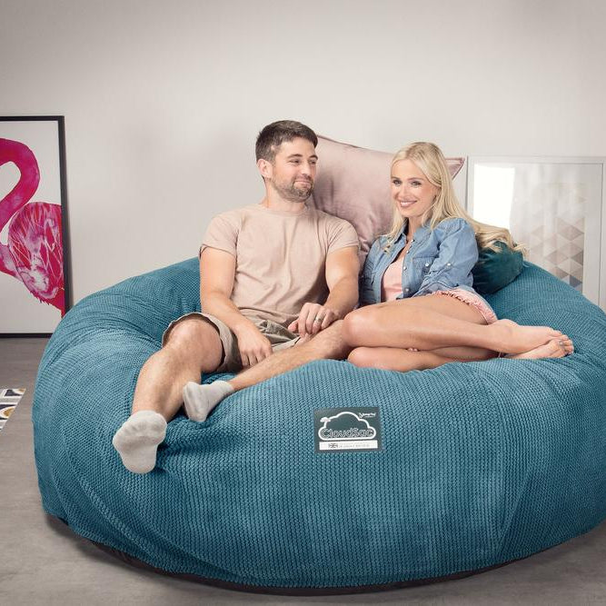CloudSac 3000 XXL King Sized Memory Foam Beanbag Sofa - Pom Pom Aegean Blue 02