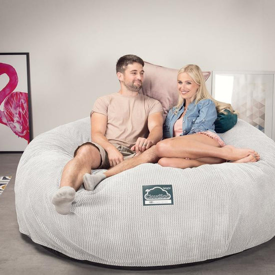 CloudSac 3000 XXL King Sized Memory Foam Beanbag Sofa - Pom Pom Ivory 02