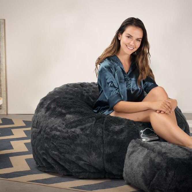 CloudSac 510 XL Large Memory Foam Beanbag - Faux Fur Sheepskin Black 02
