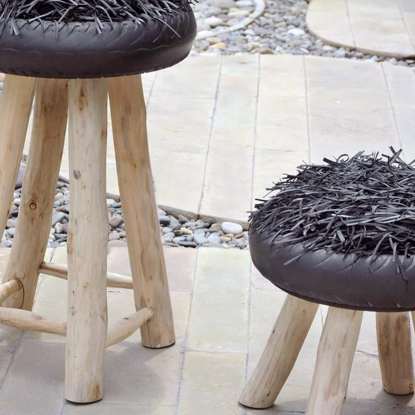 Shaggy Oriental Ottoman Footstool Pouffe Grey Small