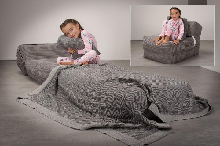 LOUNGE PUG Avery Single Futon Chair Bed Folding Sofa Bed Guest Bed Cord Graphite Grey