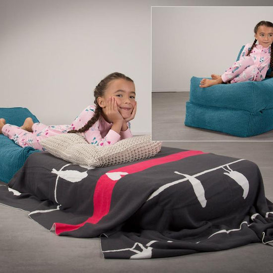 LOUNGE PUG Avery Single Futon Chair Bed Folding Sofa Bed Guest Bed Pom Pom Aegean Blue
