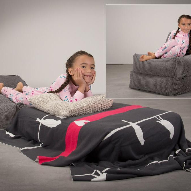 LOUNGE PUG Avery Single Futon Chair Bed Folding Sofa Bed Guest Bed Pom Pom Charcoal Grey