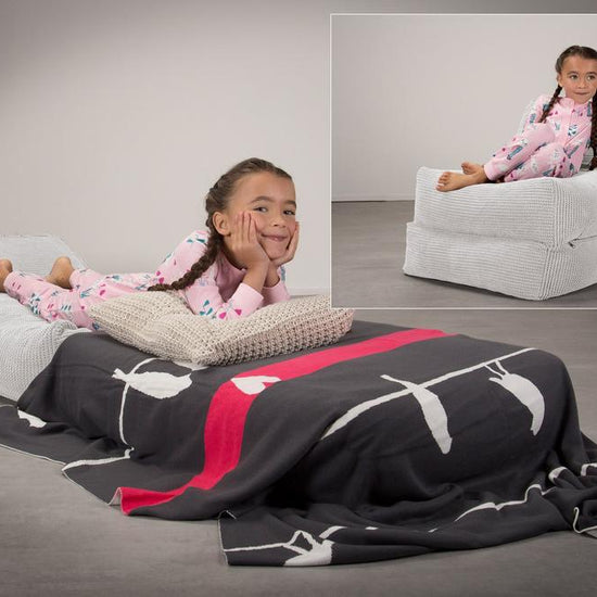 LOUNGE PUG Avery Single Futon Chair Bed Folding Sofa Bed Guest Bed Pom Pom Ivory