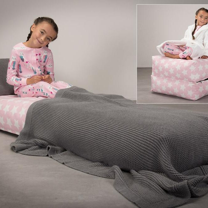 LOUNGE PUG Avery Single Futon Chair Bed Folding Sofa Bed Guest Bed Print Pink Star