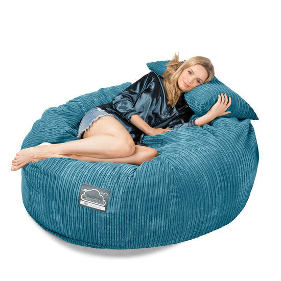 LOUNGE PUG Jumbo Memory Foam Bean Bag Sofa XXL Giant Beanbag Love Seat Cord Aegean Blue CloudSac 1010