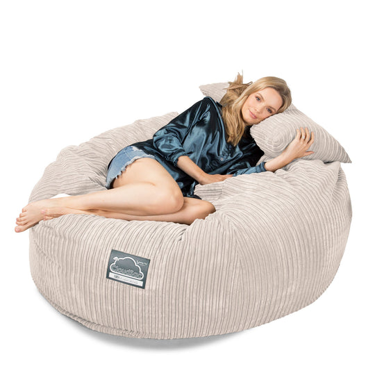 LOUNGE PUG Jumbo Memory Foam Bean Bag Sofa XXL Giant Beanbag Love Seat Cord Ivory CloudSac 1010