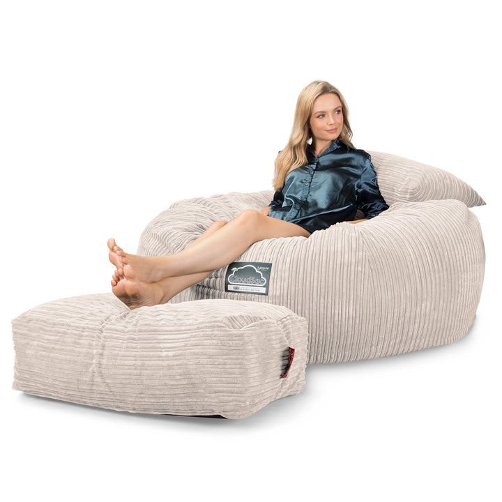 LOUNGE PUG Jumbo Memory Foam Bean Bag Sofa XXL Giant Beanbag Love Seat Cord Ivory CloudSac 1010