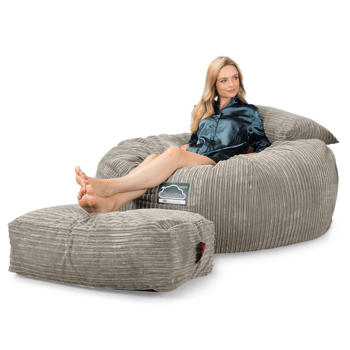 LOUNGE PUG Jumbo Memory Foam Bean Bag Sofa XXL Giant Beanbag Love Seat Cord Mink CloudSac 1010