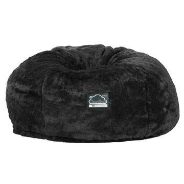 LOUNGE PUG Jumbo Memory Foam Bean Bag Sofa XXL Giant Beanbag Love Seat Faux Fur Black CloudSac 1010