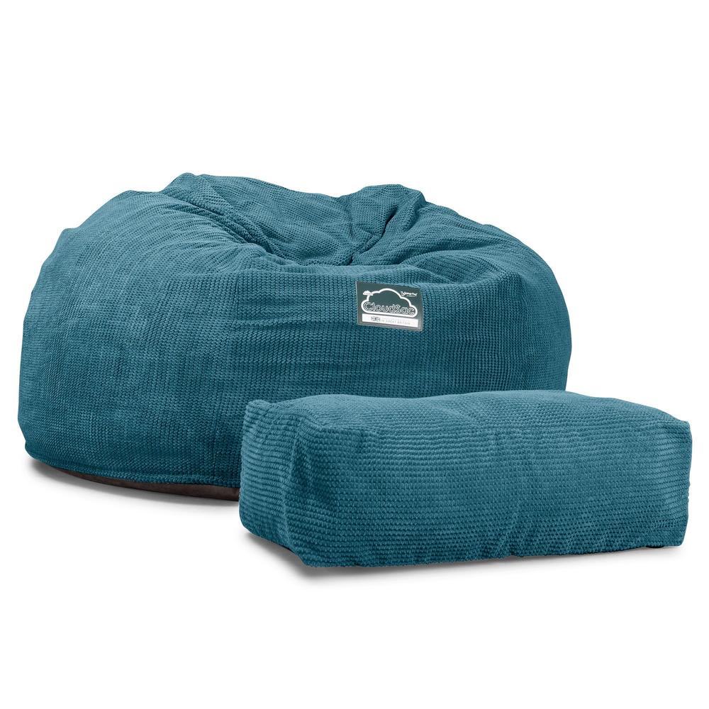 LOUNGE PUG Jumbo Memory Foam Bean Bag Sofa XXL Giant Beanbag Love Seat Pom Pom Aegean Blue CloudSac 1010