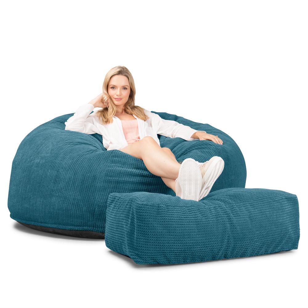 LOUNGE PUG Jumbo Memory Foam Bean Bag Sofa XXL Giant Beanbag Love Seat Pom Pom Aegean Blue CloudSac 1010