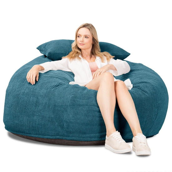 LOUNGE PUG Jumbo Memory Foam Bean Bag Sofa XXL Giant Beanbag Love Seat Pom Pom Aegean Blue CloudSac 1010