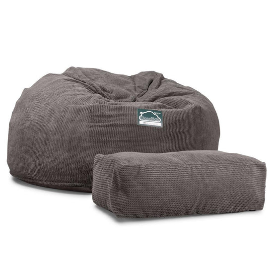 LOUNGE PUG Jumbo Memory Foam Bean Bag Sofa XXL Giant Beanbag Love Seat Pom Pom Charcoal Grey CloudSac 1010