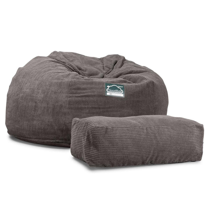 LOUNGE PUG Jumbo Memory Foam Bean Bag Sofa XXL Giant Beanbag Love Seat Pom Pom Charcoal Grey CloudSac 1010