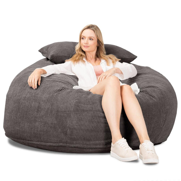 LOUNGE PUG Jumbo Memory Foam Bean Bag Sofa XXL Giant Beanbag Love Seat Pom Pom Charcoal Grey CloudSac 1010