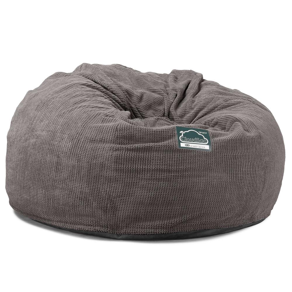 LOUNGE PUG Jumbo Memory Foam Bean Bag Sofa XXL Giant Beanbag Love Seat Pom Pom Charcoal Grey CloudSac 1010