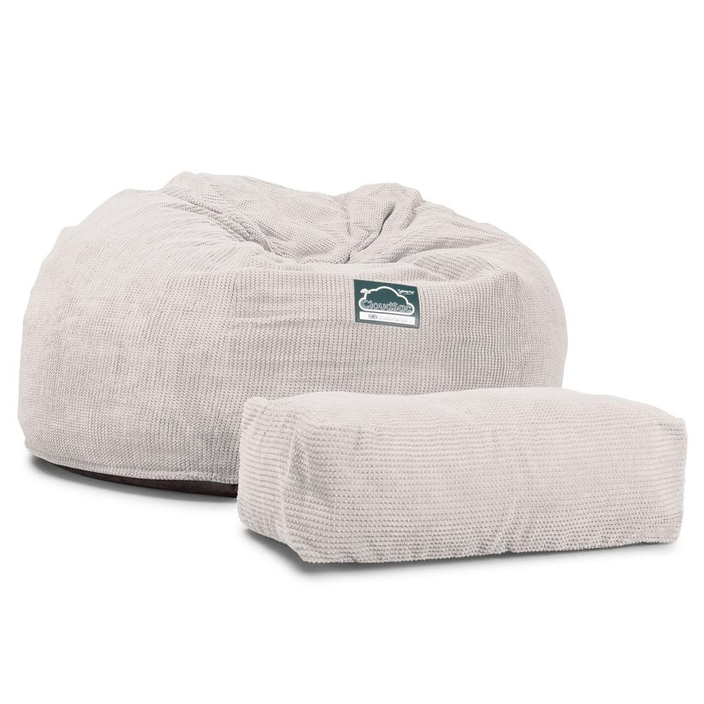 LOUNGE PUG Jumbo Memory Foam Bean Bag Sofa XXL Giant Beanbag Love Seat Pom Pom Ivory CloudSac 1010