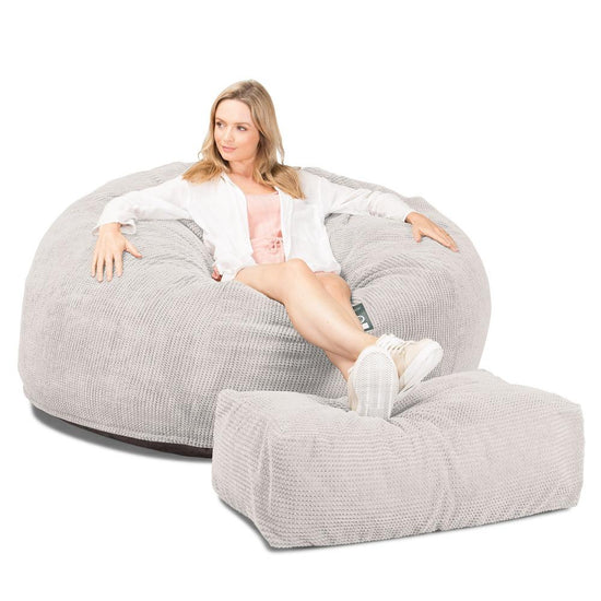 LOUNGE PUG Jumbo Memory Foam Bean Bag Sofa XXL Giant Beanbag Love Seat Pom Pom Ivory CloudSac 1010