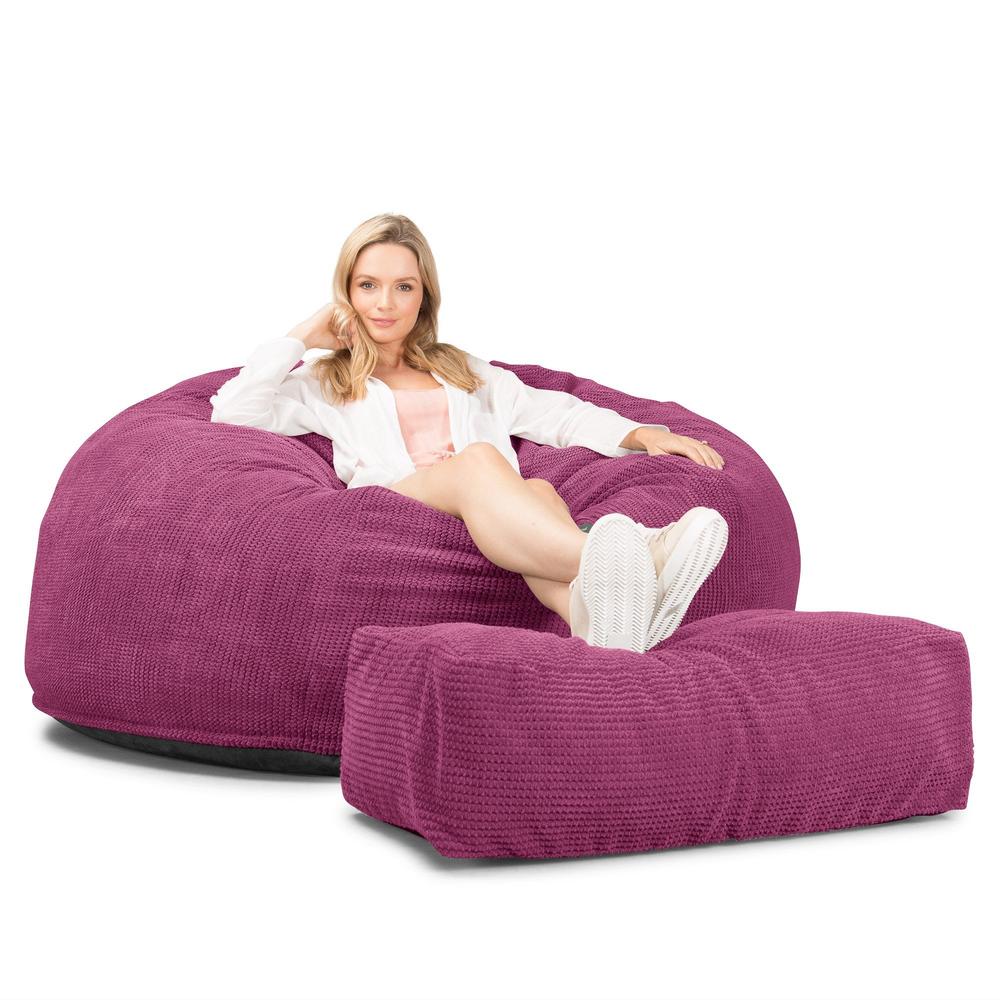 LOUNGE PUG Jumbo Memory Foam Bean Bag Sofa XXL Giant Beanbag Love Seat Pom Pom Pink CloudSac 1010