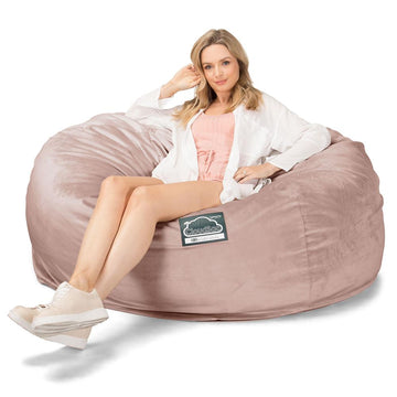 LOUNGE PUG Jumbo Memory Foam Bean Bag Sofa XXL Giant Beanbag Love Seat Velvet Rose Pink CloudSac 1010