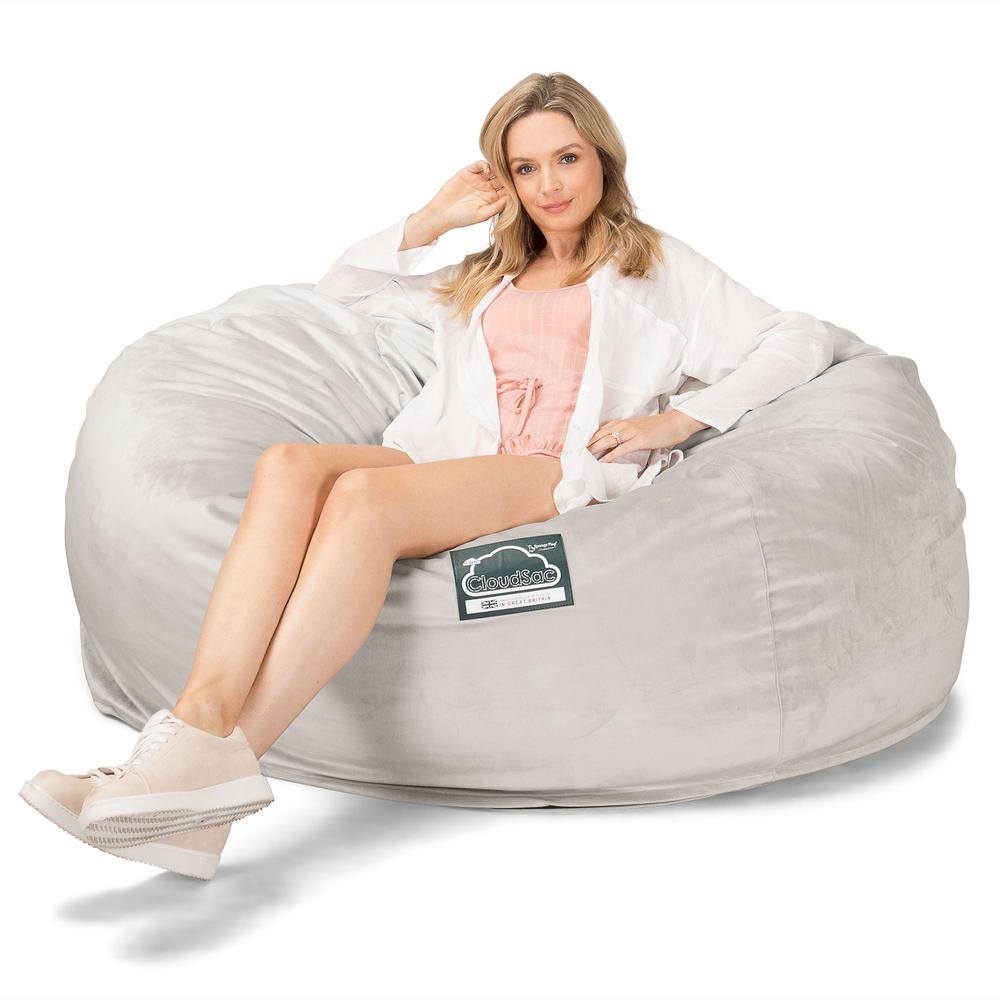 LOUNGE PUG Jumbo Memory Foam Bean Bag Sofa XXL Giant Beanbag Love Seat Velvet Silver CloudSac 1010