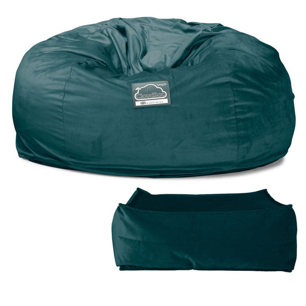 CloudSac 1010 XXL Giant Memory Foam Bean Bag Sofa - Velvet Teal Fabric Close-up Image