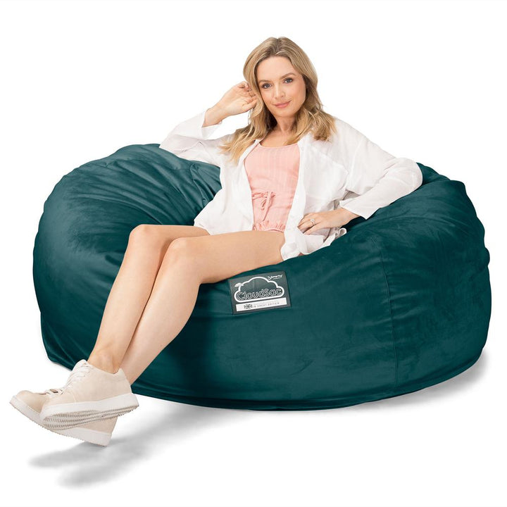 LOUNGE PUG Jumbo Memory Foam Bean Bag Sofa XXL Giant Beanbag Love Seat Velvet Teal Blue CloudSac 1010