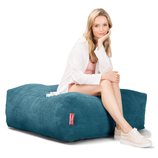 LOUNGE PUG CloudSac 250 Memory Foam Ottoman Pouf Pom Pom Aegean Blue