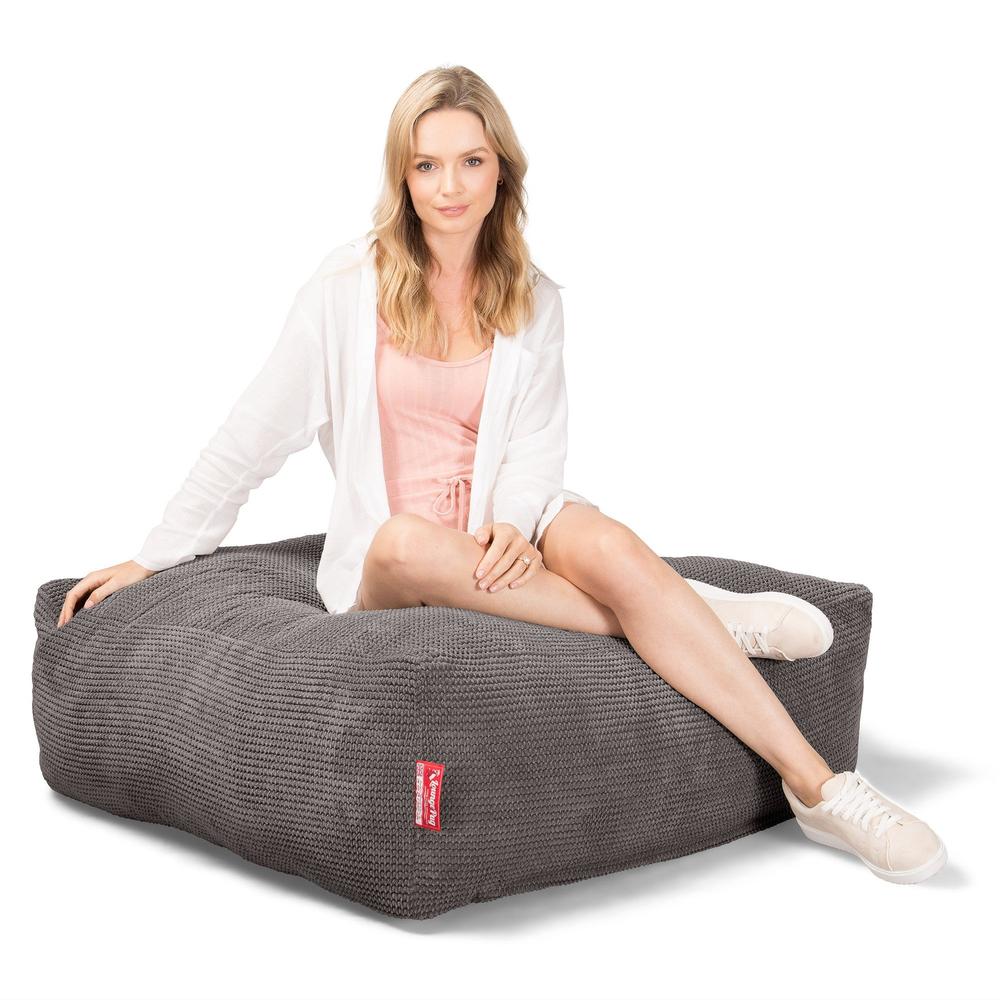 LOUNGE PUG CloudSac 250 Memory Foam Ottoman Pouf Pom Pom Charcoal Grey