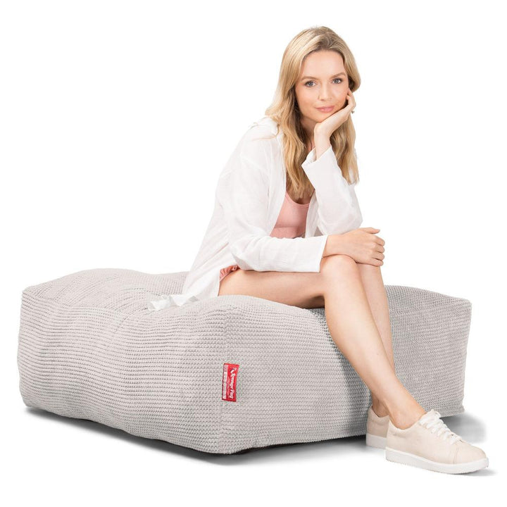 LOUNGE PUG CloudSac 250 Memory Foam Ottoman Pouf Pom Pom Ivory