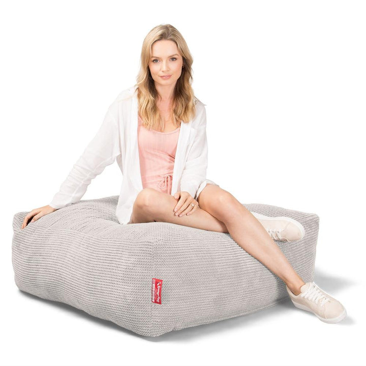 LOUNGE PUG CloudSac 250 Memory Foam Ottoman Pouf Pom Pom Ivory
