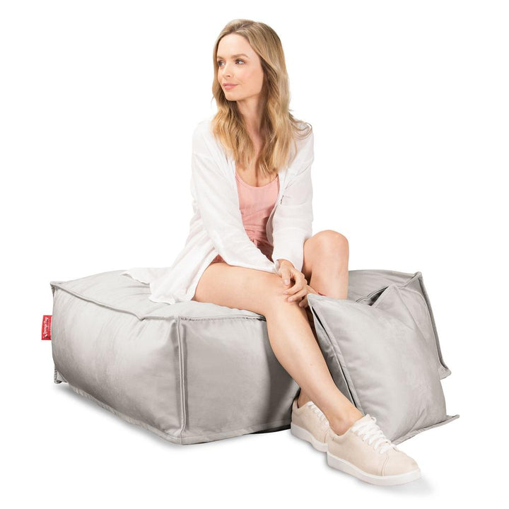 LOUNGE PUG CloudSac 250 Memory Foam Ottoman Pouf Velvet Silver