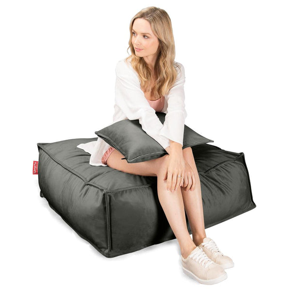 LOUNGE PUG CloudSac 250 Memory Foam Ottoman Pouf Velvet Graphite Grey